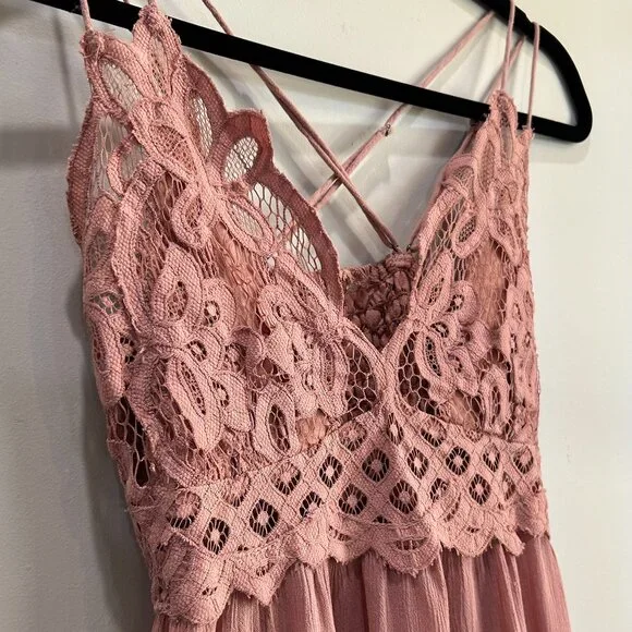 Free People Womens Adella Flowy lace Slip Dress Dusty Rose Pink Size ? Women's - Picture 5 of 14